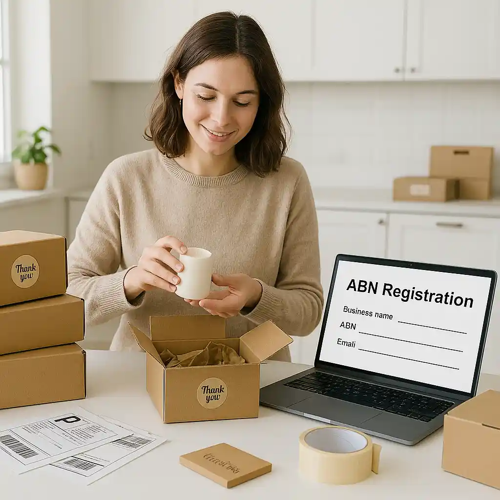 Entrepreneur preparing retail orders for shipping