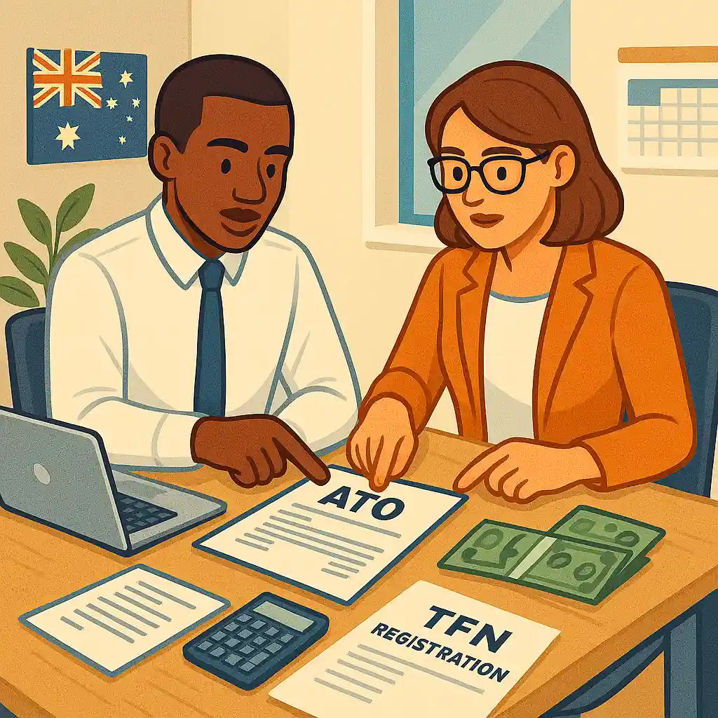 Two business partners reviewing 2025 tax obligations